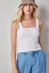 Organic Smocked Tank in White - The Shoe Hive