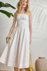 Organic Smocked Tank in White - The Shoe Hive