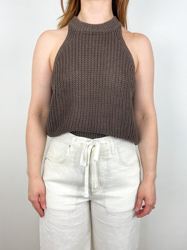 Ori Racer Linen Tank in Chocolate - The Shoe Hive