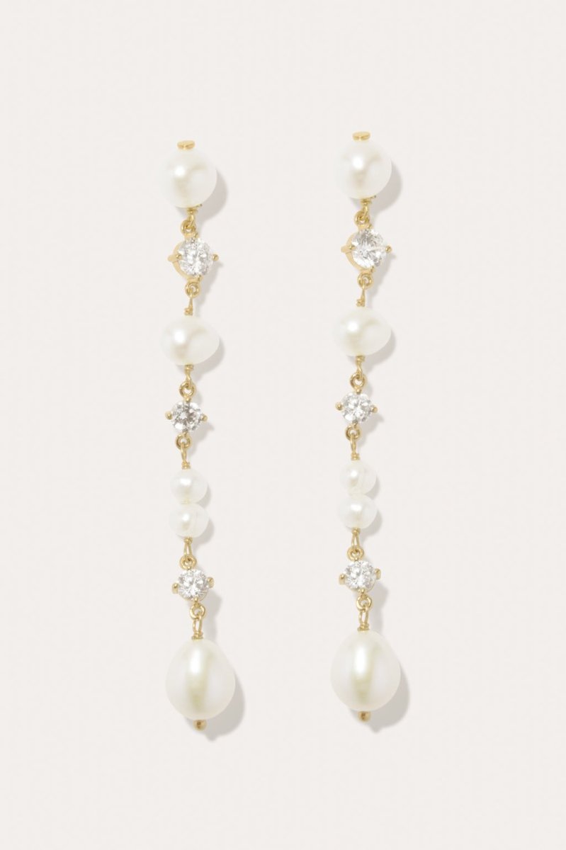 P224 Recycled Silver 18ct Gold Plated FWP & CZ Drop Earrings - The Shoe Hive