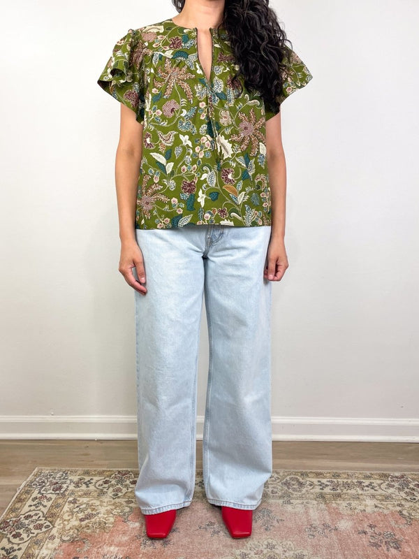 Perline Flutter Sleeve Blouse in Lichen - The Shoe Hive