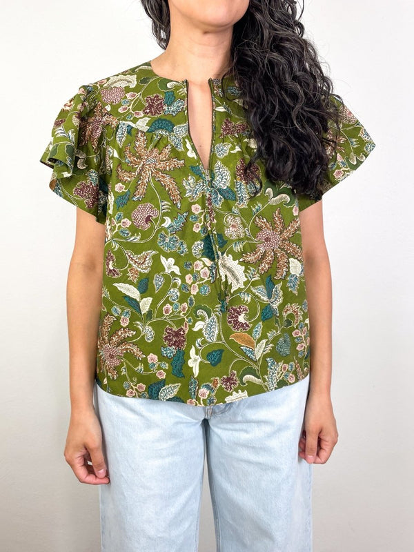 Perline Flutter Sleeve Blouse in Lichen - The Shoe Hive