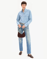 Petit Moyen Messenger in Truffle Suede with Whipstitch - The Shoe Hive