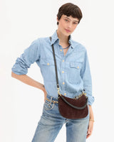 Petit Moyen Messenger in Truffle Suede with Whipstitch - The Shoe Hive