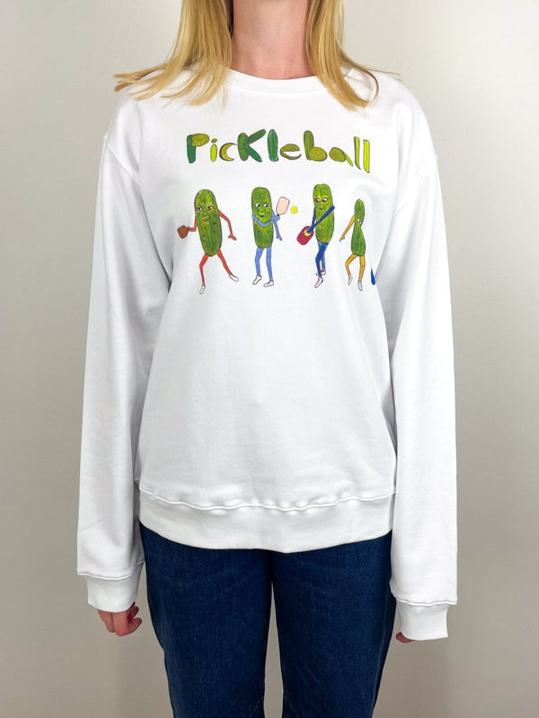 Pickleball Men's Crewneck Sweatshirt in White - The Shoe Hive