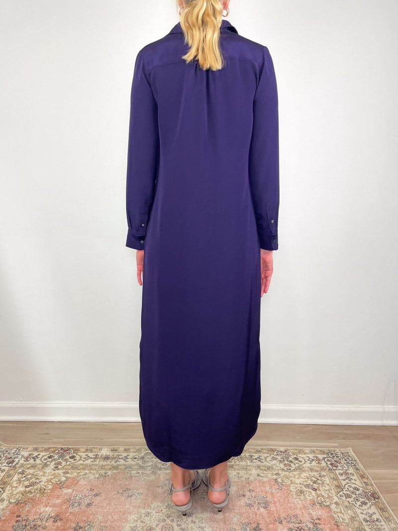 Piper Maxi Dress in Eggplant Silk Crepe - The Shoe Hive