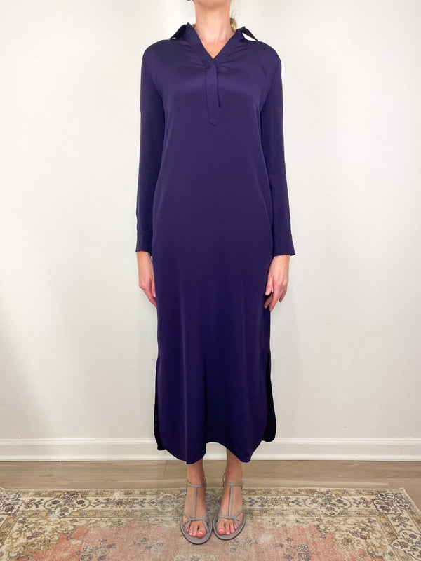 Piper Maxi Dress in Eggplant Silk Crepe - The Shoe Hive