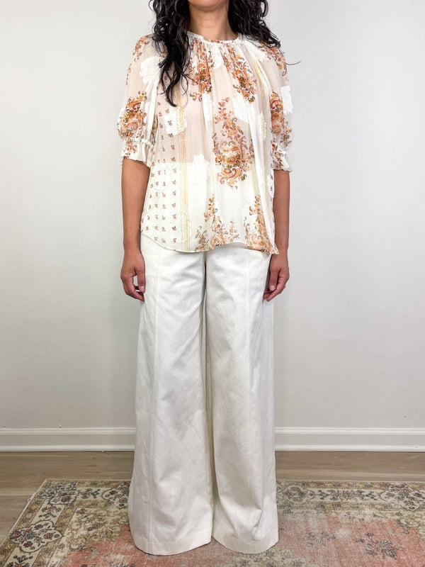 Pippa Short Sleeve Blouse in Alabaster - The Shoe Hive