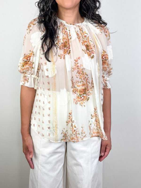 Pippa Short Sleeve Blouse in Alabaster - The Shoe Hive