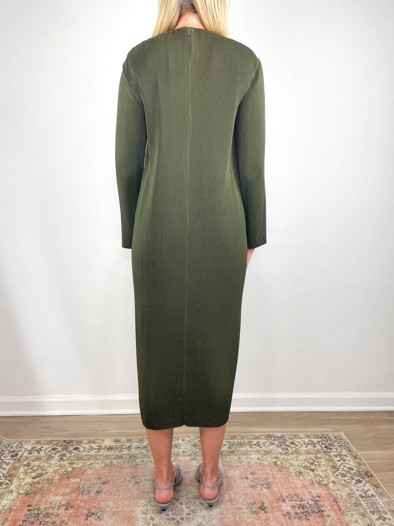 Plisse Midi Dress in Green - The Shoe Hive