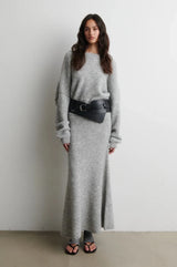 Pollenza Knit Skirt in Light Grey Melange - The Shoe Hive