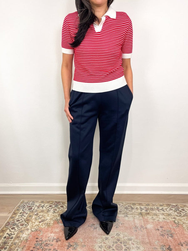 Polo Neck Sweater in Red/Cream Stripe - The Shoe Hive