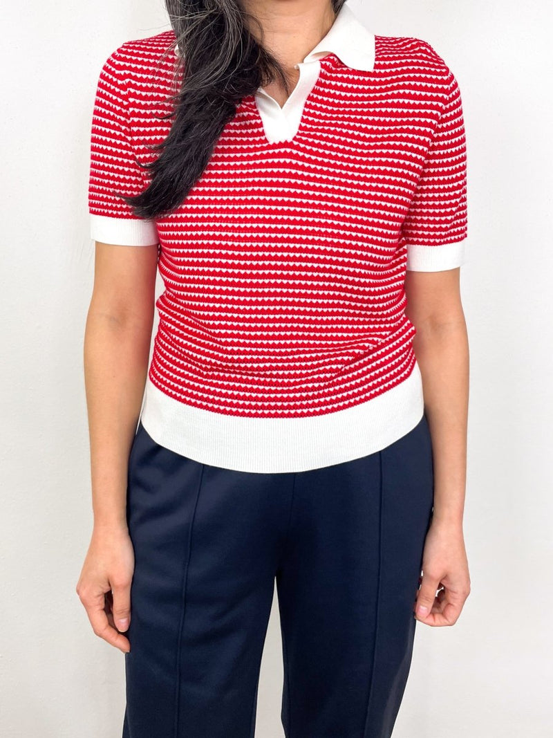 Polo Neck Sweater in Red/Cream Stripe - The Shoe Hive