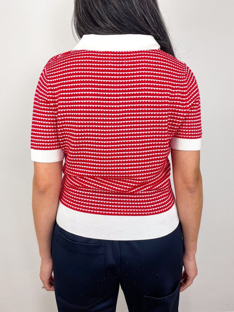 Polo Neck Sweater in Red/Cream Stripe - The Shoe Hive