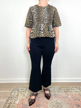 Printed Cotton Open Back Smock Blouse in Leopard - The Shoe Hive