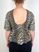 Printed Cotton Open Back Smock Blouse in Leopard - The Shoe Hive