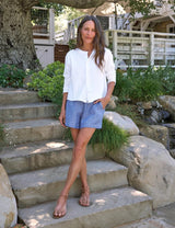 Pull on Short in Blue Linen - The Shoe Hive