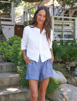 Pull on Short in Blue Linen - The Shoe Hive