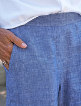 Pull on Short in Blue Linen - The Shoe Hive