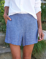 Pull on Short in Blue Linen - The Shoe Hive