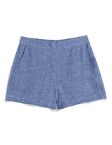 Pull on Short in Blue Linen - The Shoe Hive