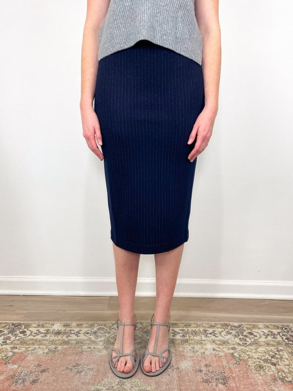Pull - On Skirt in Navy Pinstripe - The Shoe Hive