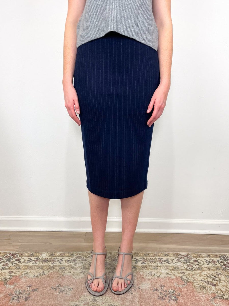 Pull - On Skirt in Navy Pinstripe - The Shoe Hive