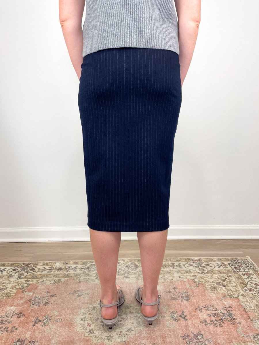 Pull-On Skirt in Navy Pinstripe exclusive at The Shoe Hive