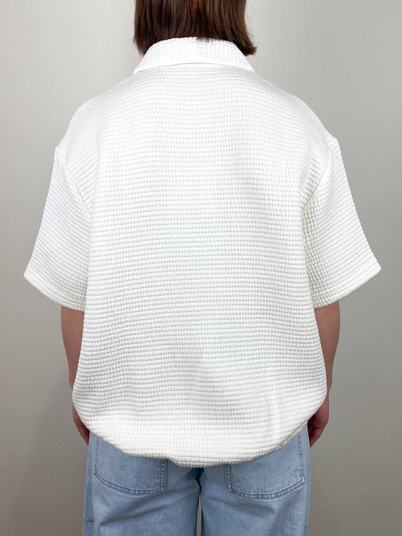 Quilted Waffle Polo Tunic Top in White - The Shoe Hive