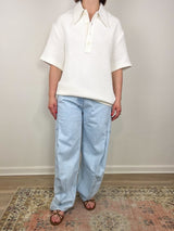 Quilted Waffle Polo Tunic Top in White - The Shoe Hive