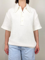 Quilted Waffle Polo Tunic Top in White - The Shoe Hive