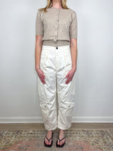 Raina Pointelle Short Sleeve Cardigan in Oatmeal - The Shoe Hive