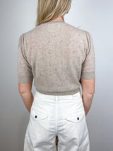 Raina Pointelle Short Sleeve Cardigan in Oatmeal - The Shoe Hive