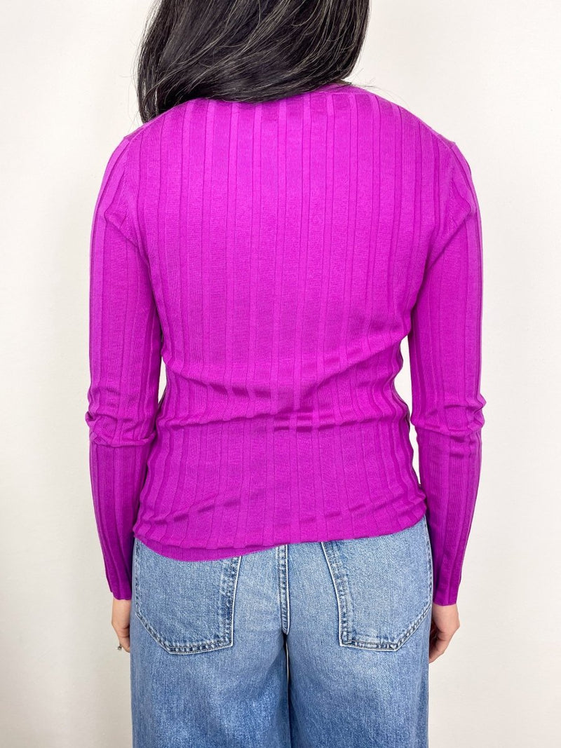 Rd Sweater Ribbed Long Sleeve in Raspberry - The Shoe Hive