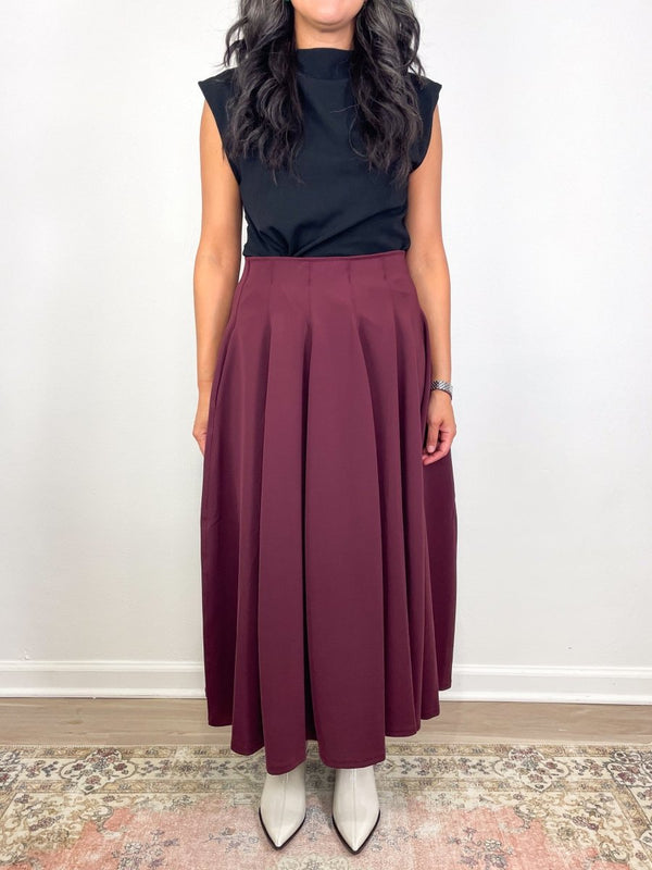 Real High Waist Midi Skirt in Mahogany - The Shoe Hive