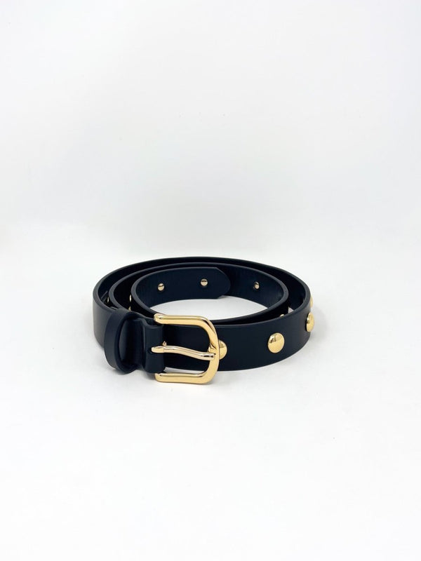 Rebecca Belt in Black Calf w/Gold Studs - The Shoe Hive