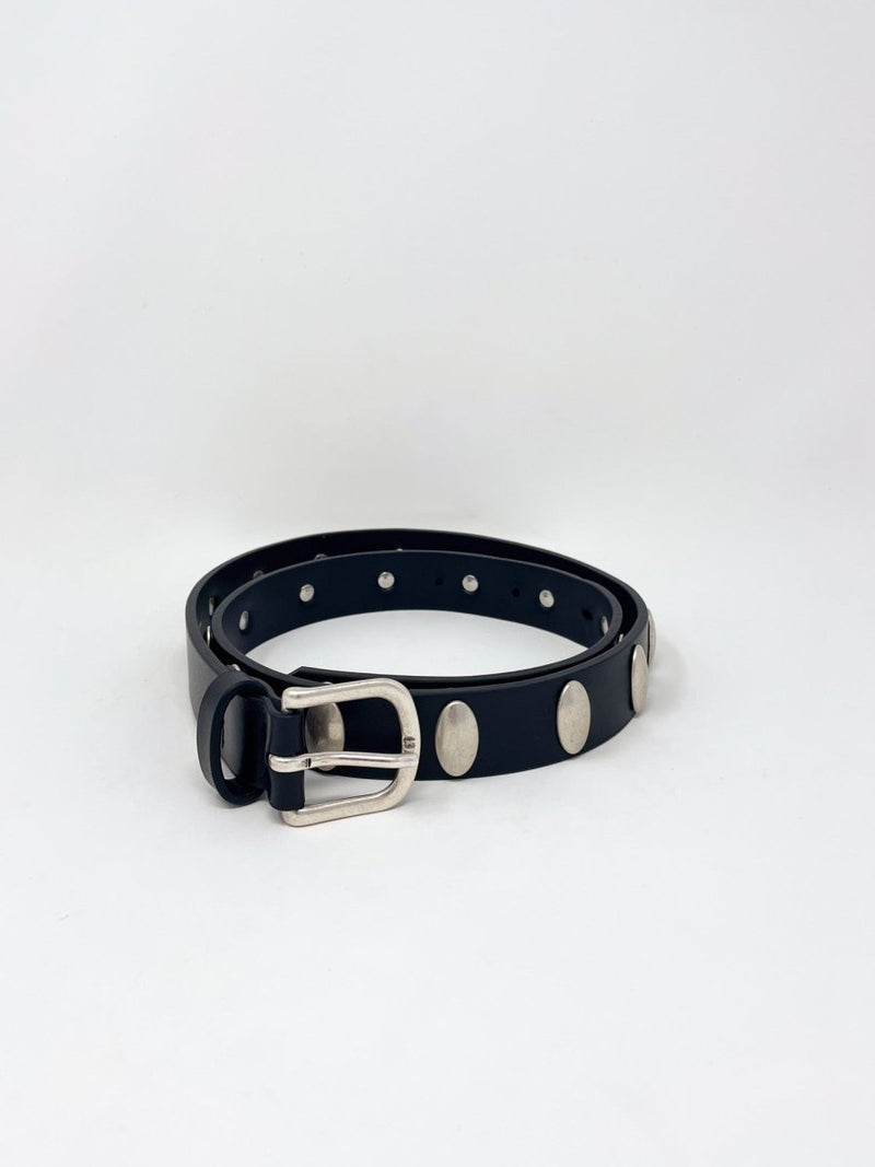 Rebecca Belt in Black Calf w/Silver Oval Studs - The Shoe Hive