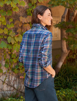 Relaxed Button-Up Shirt in Blue White Green Plaid - The Shoe Hive