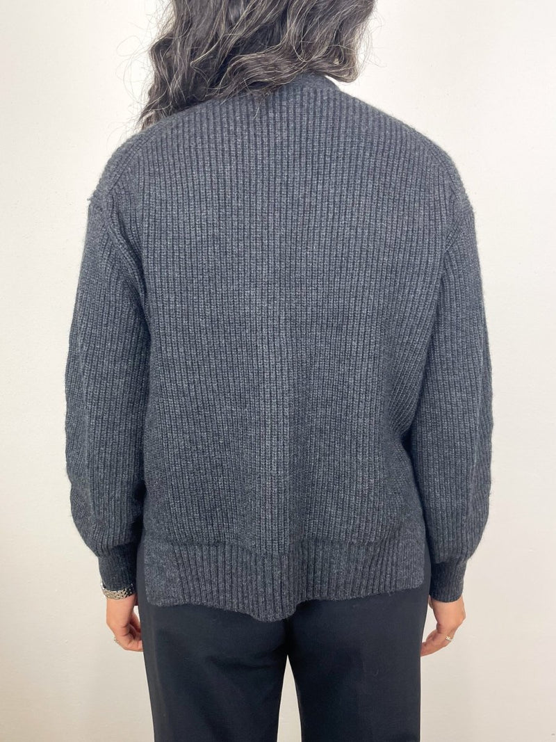 Relaxed Side Vent Cardigan in Caviar - The Shoe Hive
