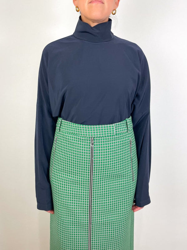 Relaxed Suiting Funnel Neck Dolman Sleeve Top in Navy - The Shoe Hive