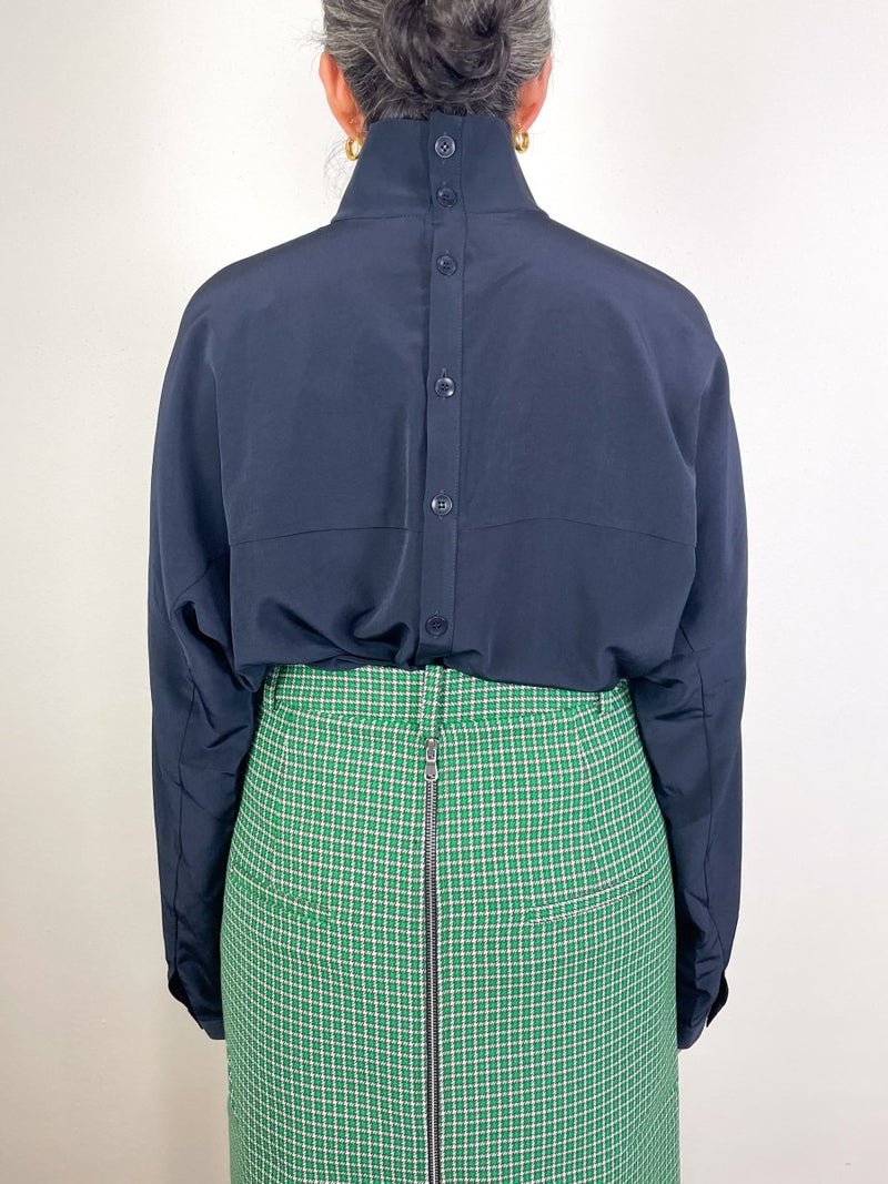 Relaxed Suiting Funnel Neck Dolman Sleeve Top in Navy - The Shoe Hive