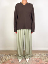 Relaxed Suiting Triple Pleat Pant in Moss Grey - The Shoe Hive