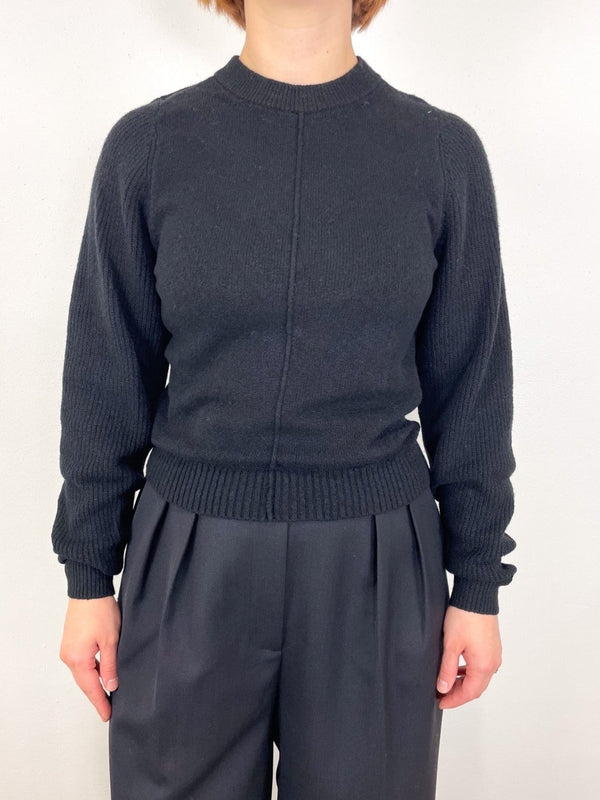 Rib Sleeve Crewneck Sweater in Black - The Shoe Hive