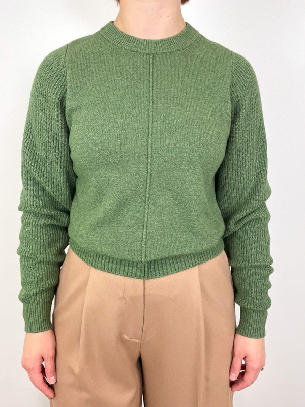 Rib Sleeve Crewneck Sweater in Wintergreen - The Shoe Hive