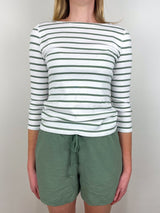 Rib Stripe 3/4 Boatneck in Sage Stripe - The Shoe Hive