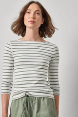 Rib Stripe 3/4 Boatneck in Sage Stripe - The Shoe Hive