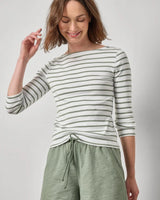 Rib Stripe 3/4 Boatneck in Sage Stripe - The Shoe Hive