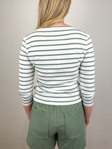 Rib Stripe 3/4 Boatneck in Sage Stripe - The Shoe Hive