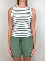 Rib Stripe High Neck Tank in Sage Stripe - The Shoe Hive