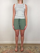 Rib Stripe High Neck Tank in Sage Stripe - The Shoe Hive